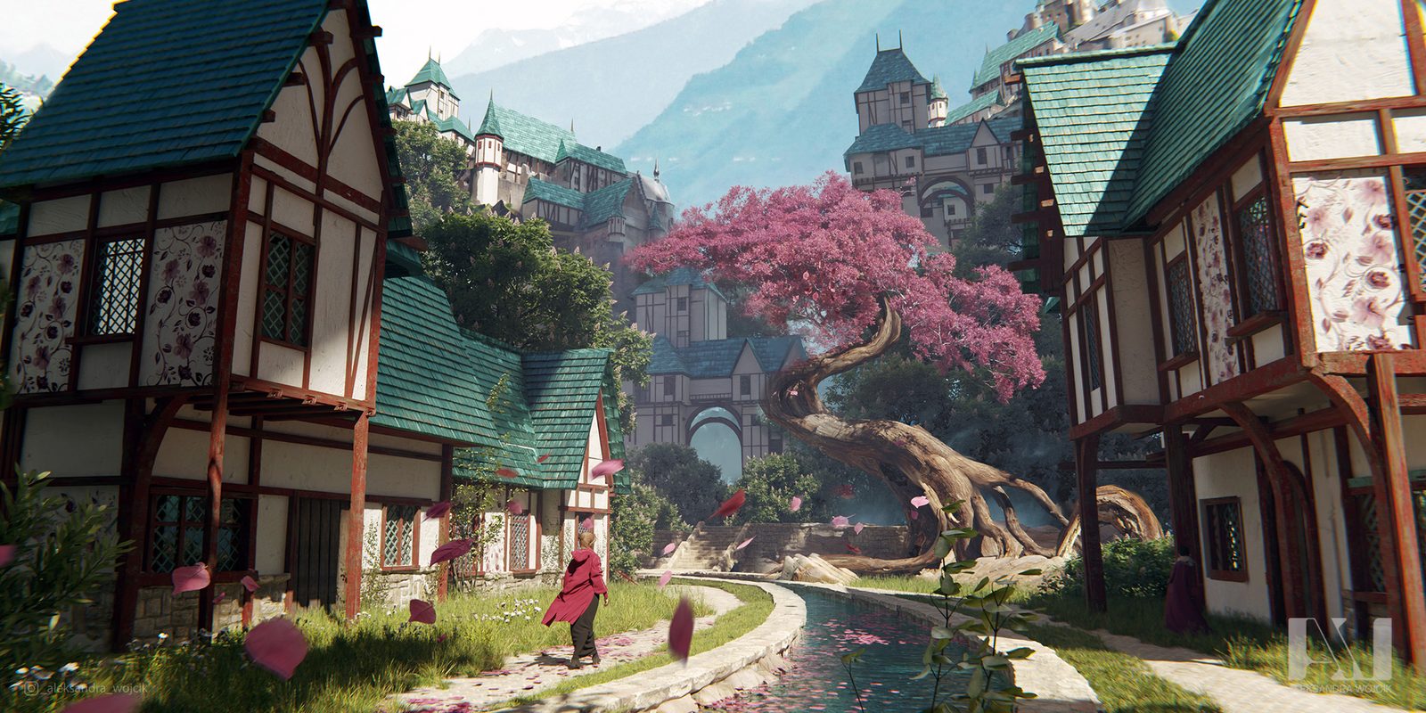 Fantasy medieval street — environment concept art by Aleksandra Wojcik