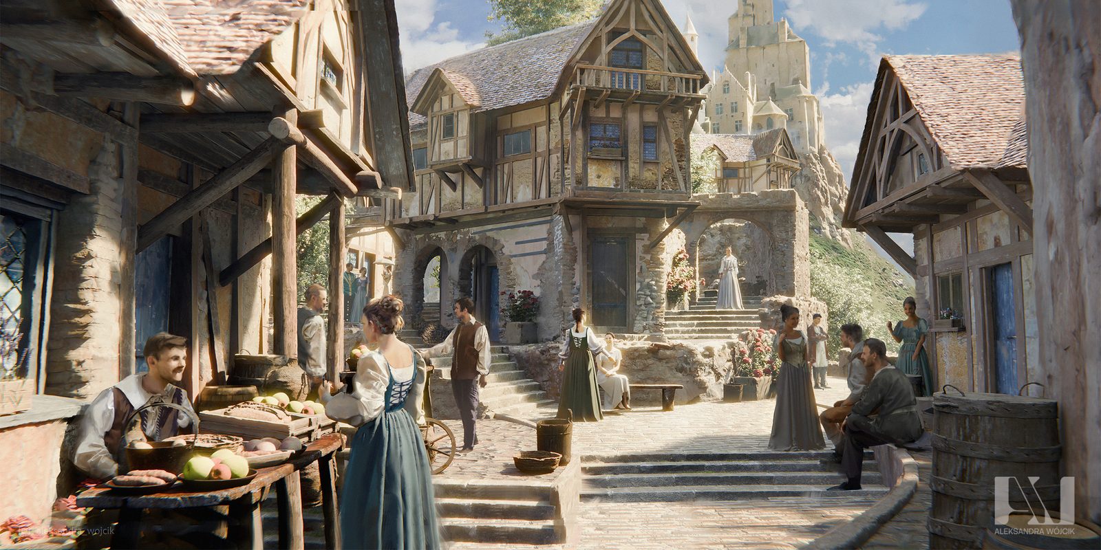 Fantasy medieval street — environment concept art by Aleksandra Wojcik