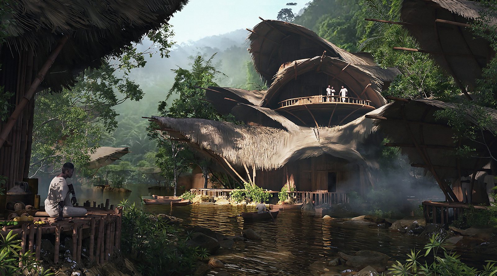 River houses — environment concept art by Aleksandra Wojcik