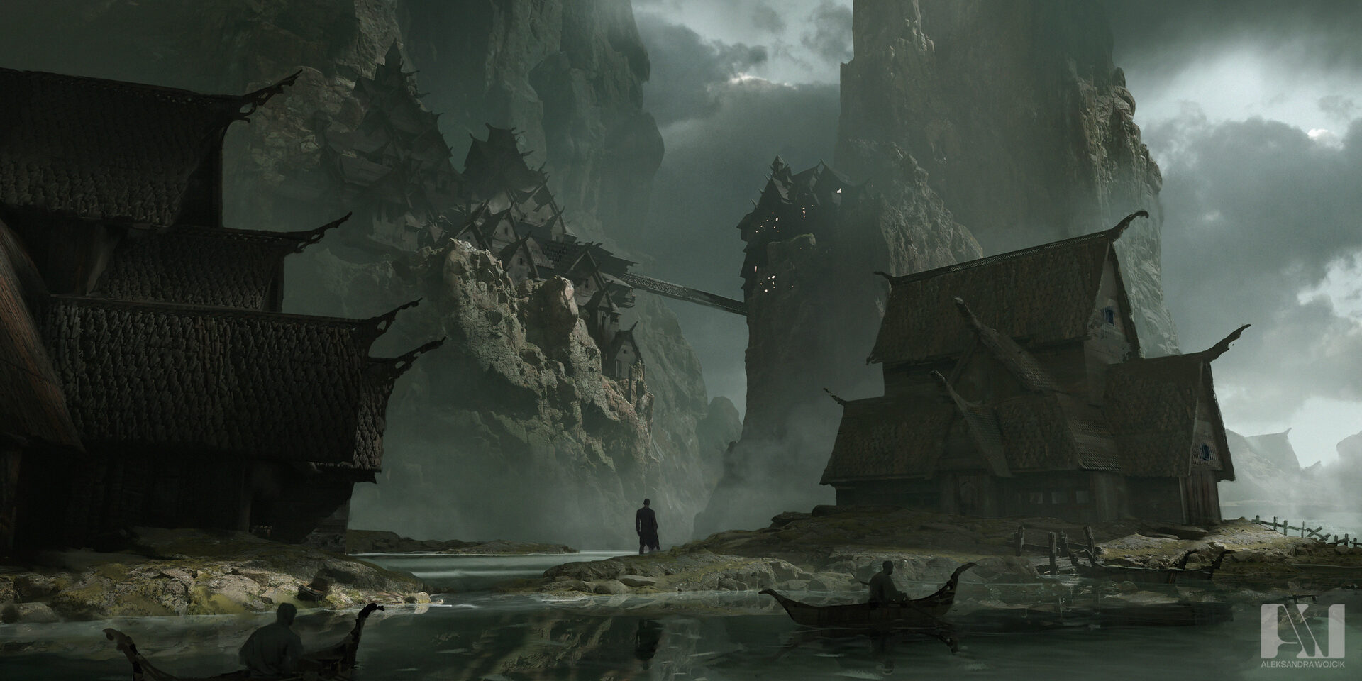 Viking Village environment concept art - Norse dark fantasy by Aleksandra Wojcik